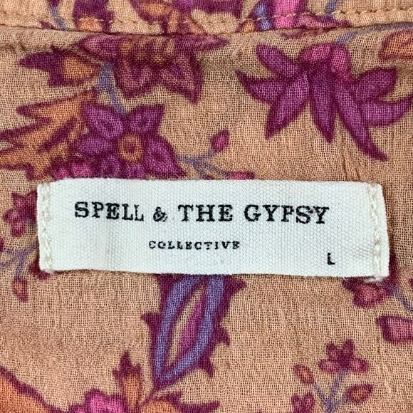 Spell & The Gypsy Top sz Large Folk Song Blouse Boho Floral Pink Hippie *FLAW - Picture 6 of 13